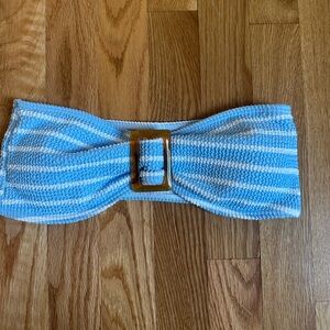 Blue and White Striped Bathing Suit with Detail